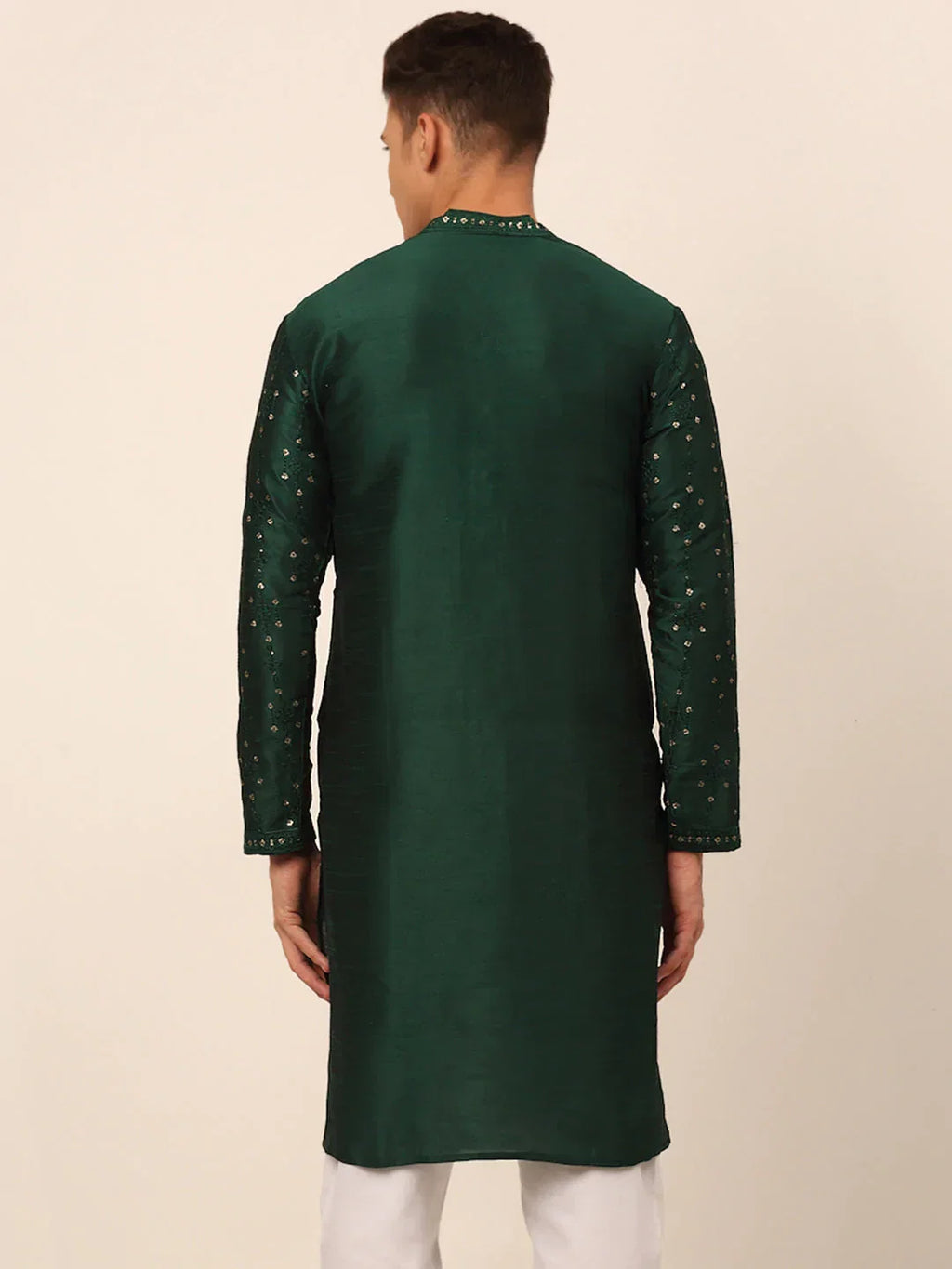 Jompers Men's Silk Blend Collar Embroidered Kurta Only - Green | Grocsy