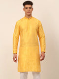 Jompers Men's Silk Blend Collar Embroidered Kurta Only - Yellow | Grocsy