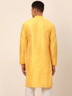 Jompers Men's Silk Blend Collar Embroidered Kurta Only - Yellow | Grocsy