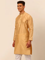Jompers Men's Beige Striped Pleated Chikankari Kurta Only | Grocsy