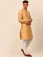 Jompers Men's Beige Striped Pleated Chikankari Kurta pyjama Set | Grocsy