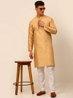Jompers Men's Beige Striped Pleated Chikankari Kurta Only | Grocsy