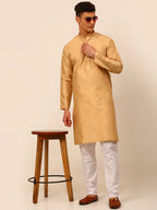 Jompers Men's Beige Striped Pleated Chikankari Kurta pyjama Set | Grocsy