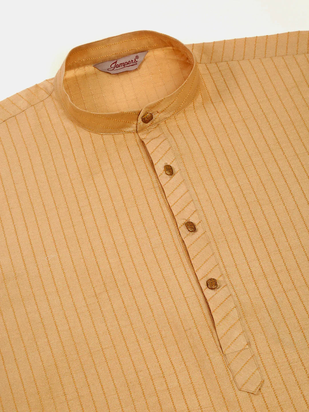 Jompers Men's Beige Striped Pleated Chikankari Kurta Only | Grocsy