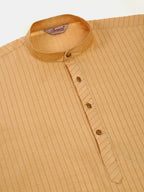 Jompers Men's Beige Striped Pleated Chikankari Kurta pyjama Set | Grocsy