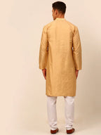 Jompers Men's Beige Striped Pleated Chikankari Kurta pyjama Set | Grocsy