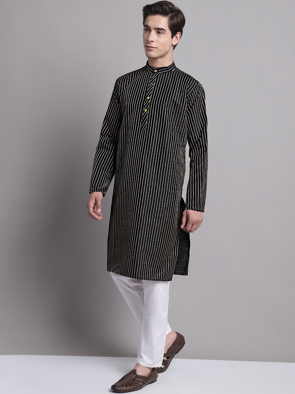 Jompers Men's Black Embroidered Design Kurta with Pyjamas | Grocsy