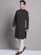 Jompers Men's Black Embroidered Design Kurta with Pyjamas | Grocsy