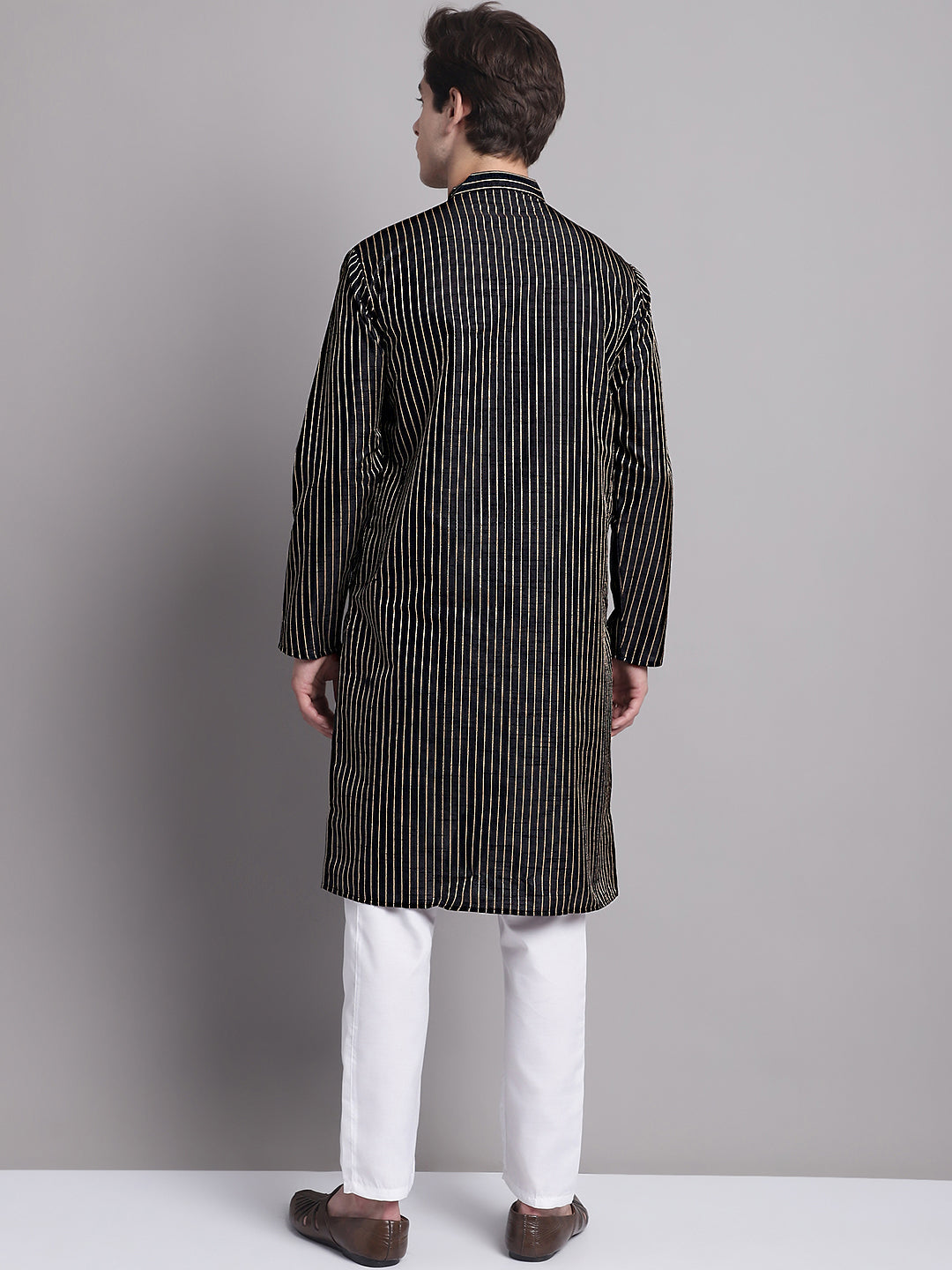 Jompers Men's Black Embroidered Design Kurta with Pyjamas | Grocsy