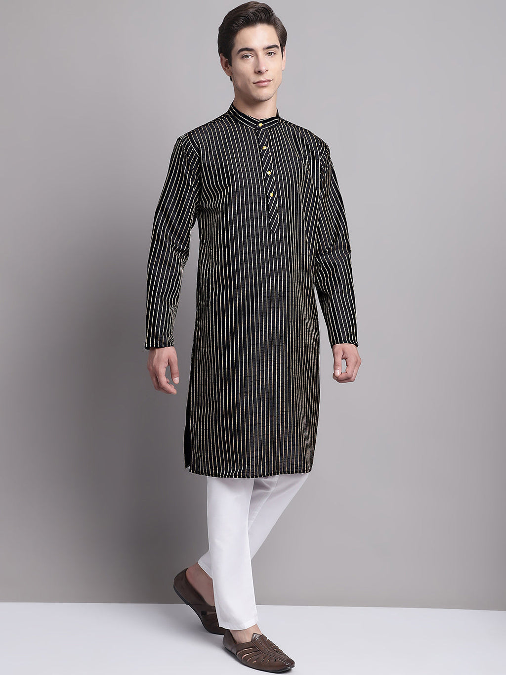 Jompers Men's Black Embroidered Design Kurta with Pyjamas | Grocsy