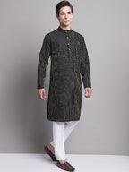 Jompers Men's Black Embroidered Design Kurta with Pyjamas | Grocsy