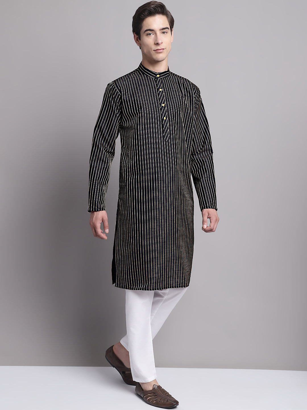 Jompers Men's Black Embroidered Design Kurta with Pyjamas | Grocsy
