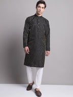 Jompers Men's Black Embroidered Design Kurta with Pyjamas | Grocsy