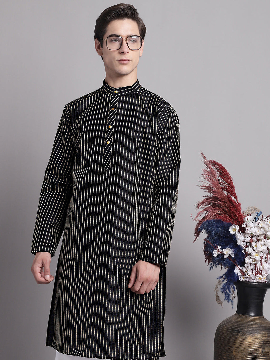 Jompers Men's Black Embroidered Design Kurta with Pyjamas | Grocsy