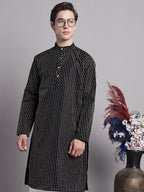 Jompers Men's Black Embroidered Design Kurta with Pyjamas | Grocsy