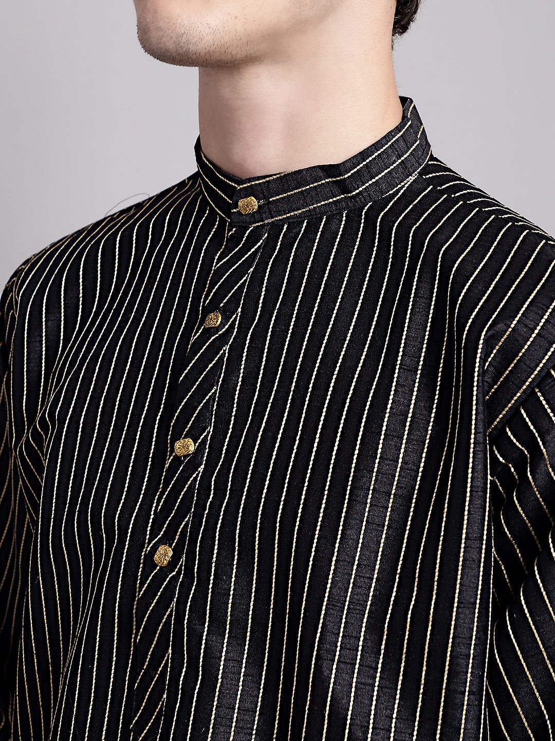 Jompers Men's Black Embroidered Design Kurta with Pyjamas | Grocsy