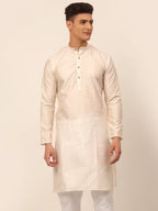 Jompers Men's Cream Striped Pleated Chikankari Kurta Only | Grocsy