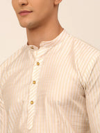 Jompers Men's Cream Striped Pleated Chikankari Kurta pyjama Set | Grocsy