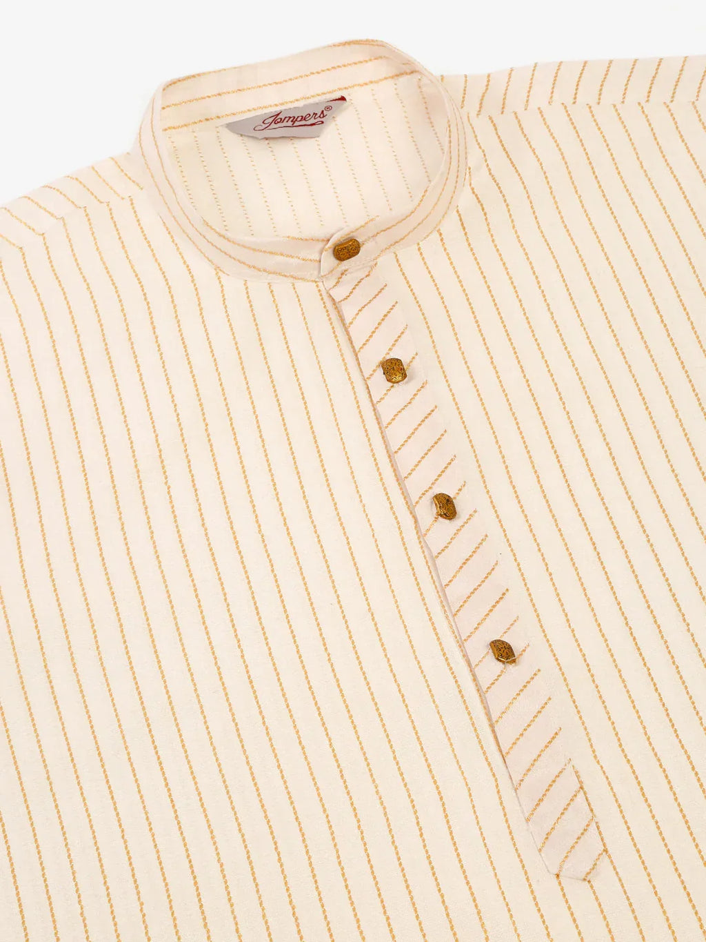 Jompers Men's Cream Striped Pleated Chikankari Kurta Only | Grocsy