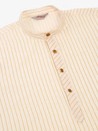 Jompers Men's Cream Striped Pleated Chikankari Kurta Only | Grocsy