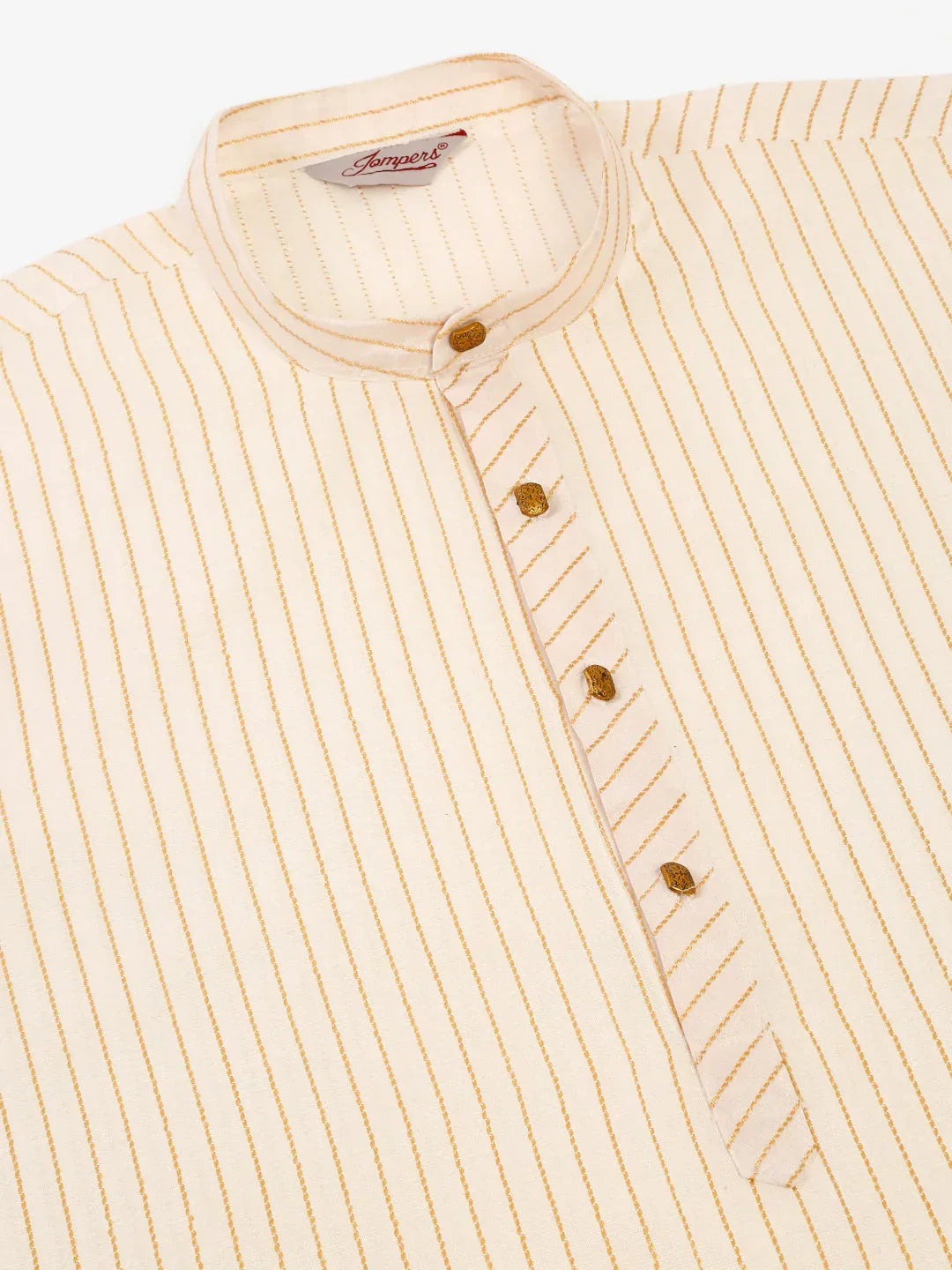 Jompers Men's Cream Striped Pleated Chikankari Kurta Only | Grocsy