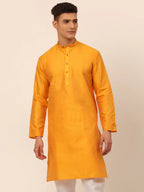 Jompers Men's Mustard Striped Pleated Chikankari Kurta Only | Grocsy