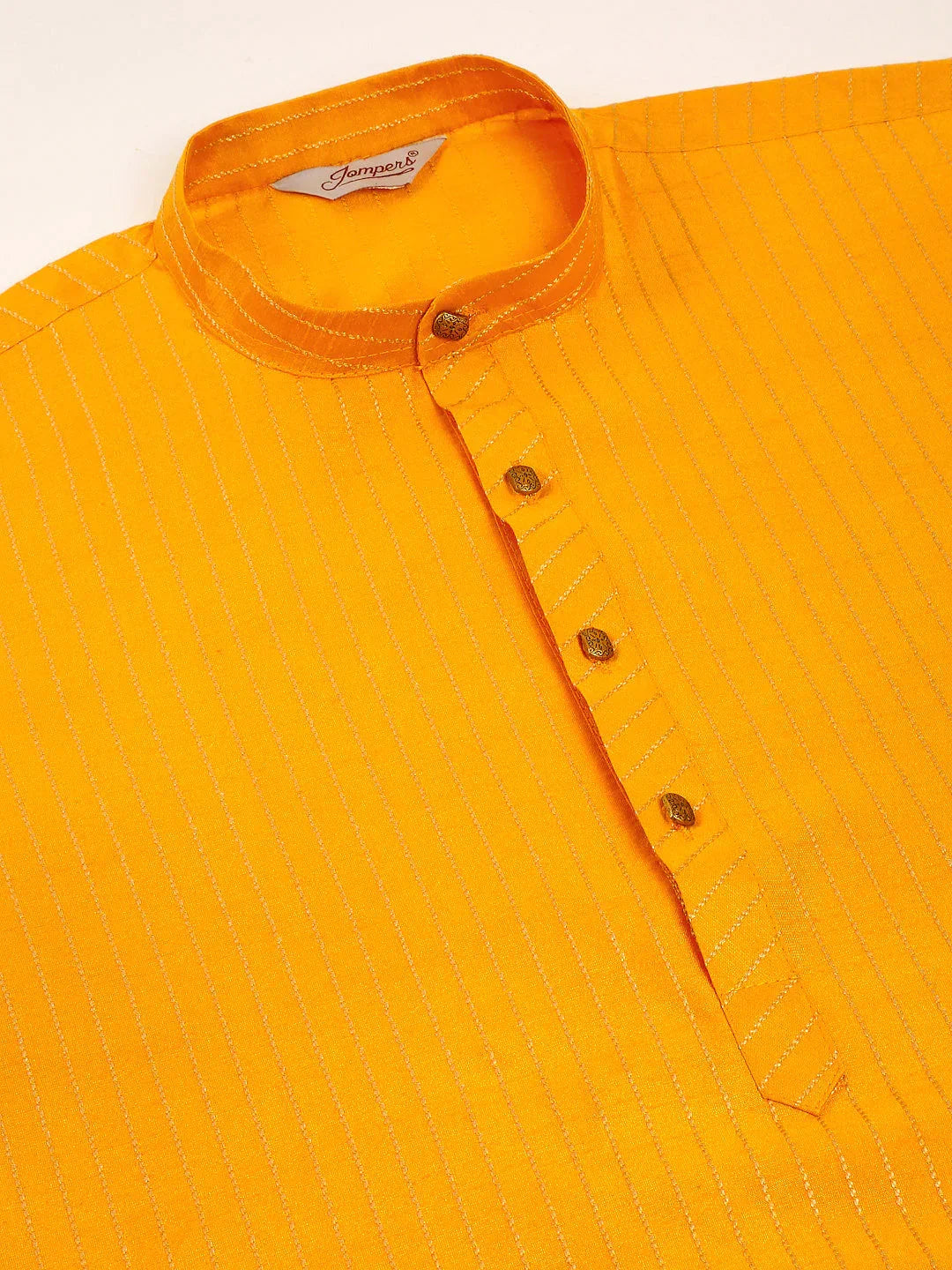 Jompers Men's Mustard Striped Pleated Chikankari Kurta pyjama Set | Grocsy