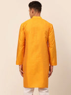 Jompers Men's Mustard Striped Pleated Chikankari Kurta Only | Grocsy