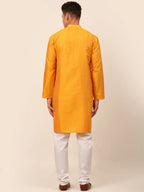 Jompers Men's Mustard Striped Pleated Chikankari Kurta pyjama Set | Grocsy
