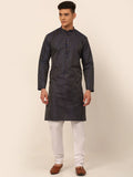 Jompers Men's Navy Blue Striped Pleated Chikankari Kurta pyjama Set | Grocsy