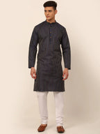 Jompers Men's Navy Blue Striped Pleated Chikankari Kurta pyjama Set | Grocsy
