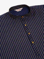 Jompers Men's Navy Blue Striped Pleated Chikankari Kurta Only | Grocsy