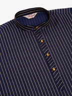 Jompers Men's Navy Blue Striped Pleated Chikankari Kurta pyjama Set | Grocsy