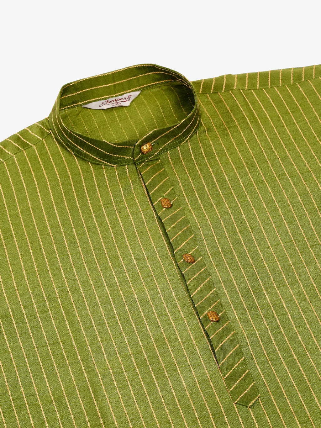 Jompers Men's Olive Green Striped Pleated Chikankari Kurta pyjama Set | Grocsy