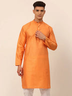 Jompers Men's Peach Striped Pleated Chikankari Kurta Only | Grocsy
