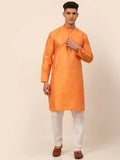 Jompers Men's Peach Striped Pleated Chikankari Kurta pyjama Set | Grocsy