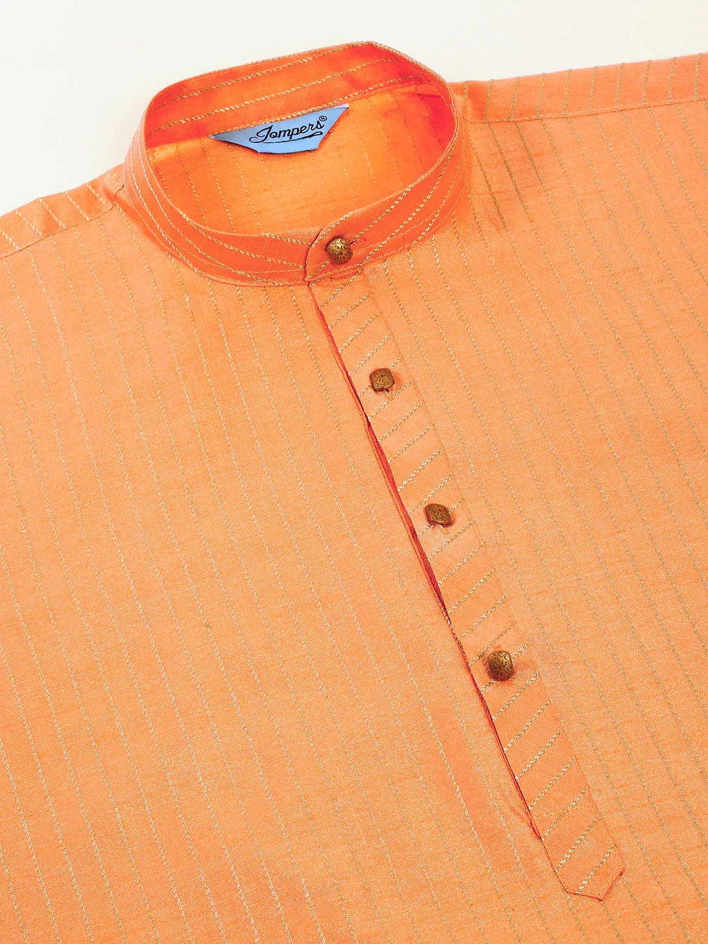 Jompers Men's Peach Striped Pleated Chikankari Kurta pyjama Set | Grocsy