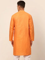 Jompers Men's Peach Striped Pleated Chikankari Kurta Only | Grocsy