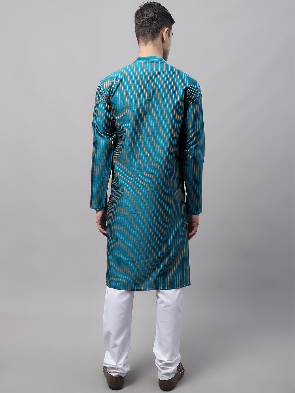 Jompers Men's Peacock Blue Embroidered Design Kurta with Pyjamas | Grocsy
