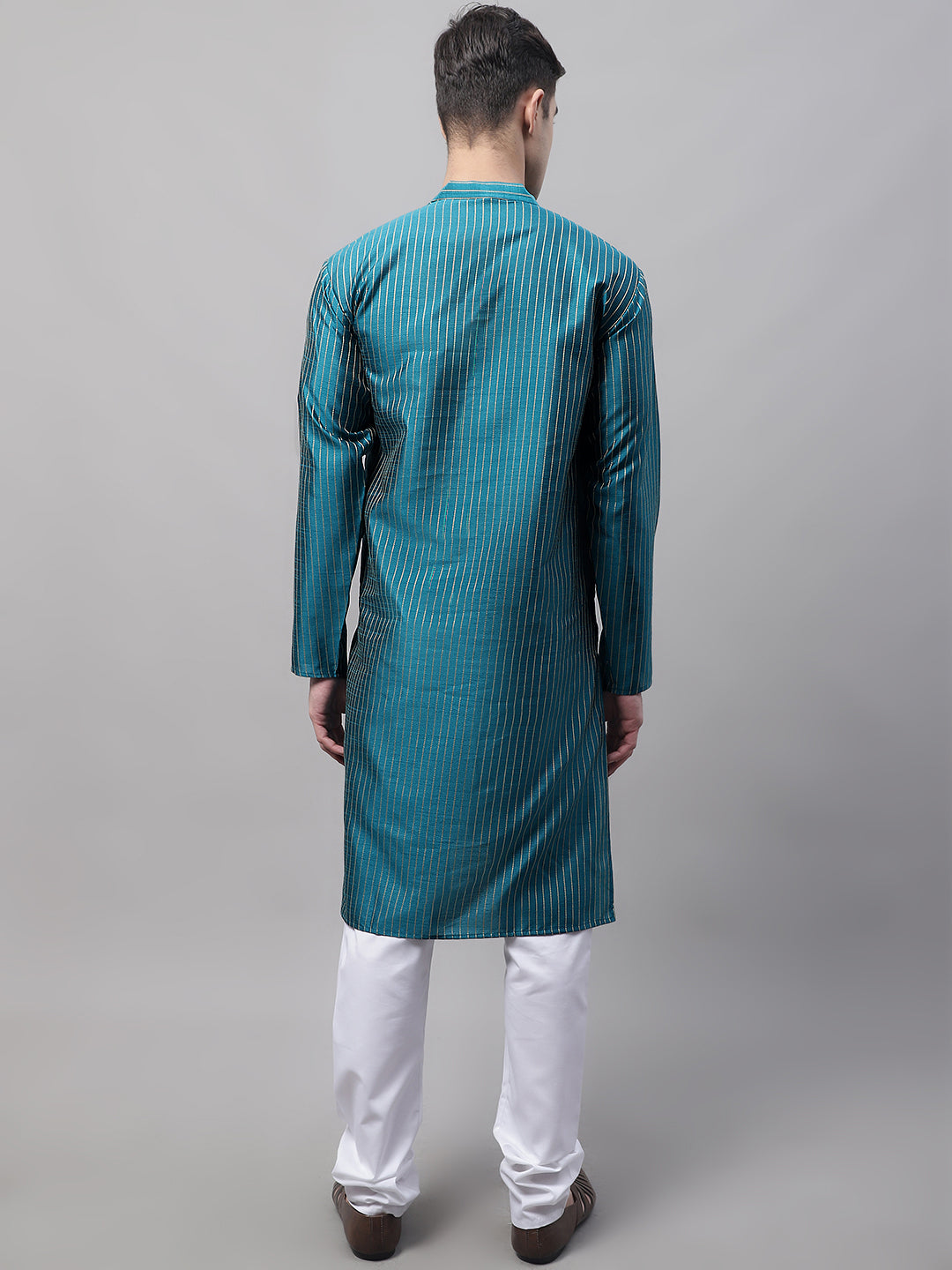 Jompers Men's Peacock Blue Embroidered Design Kurta with Pyjamas | Grocsy