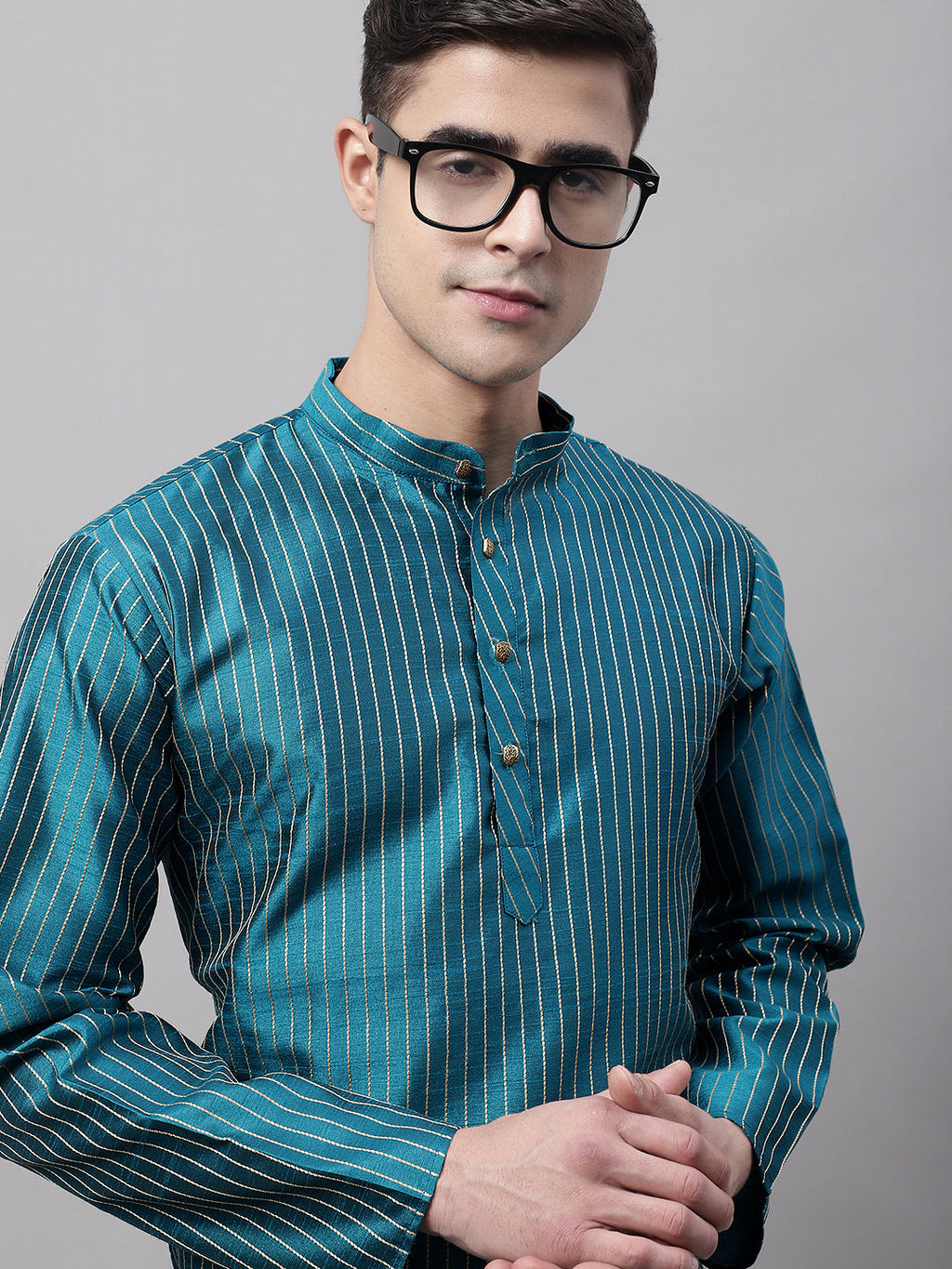 Jompers Men's Peacock Blue Embroidered Design Kurta with Pyjamas | Grocsy