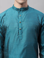 Jompers Men's Peacock Blue Embroidered Design Kurta with Pyjamas | Grocsy