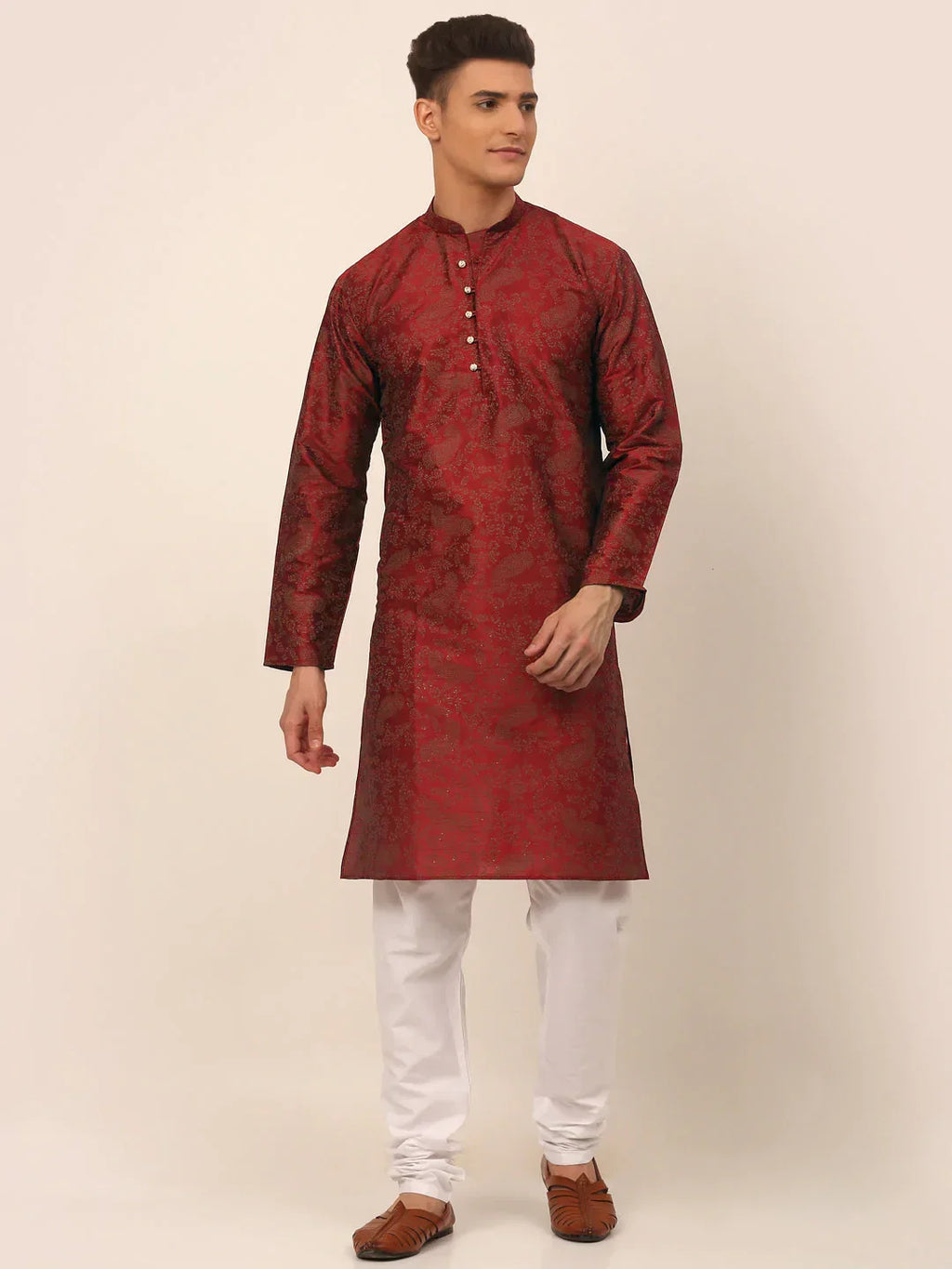 Jompers Men's Maroon Paisley Printed Kurta with Pyjama | Grocsy