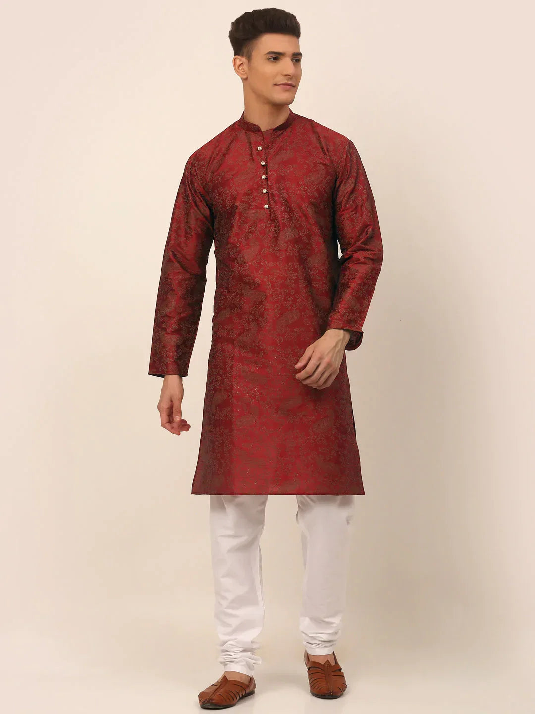 Jompers Men's Maroon Paisley Printed Kurta with Pyjama | Grocsy