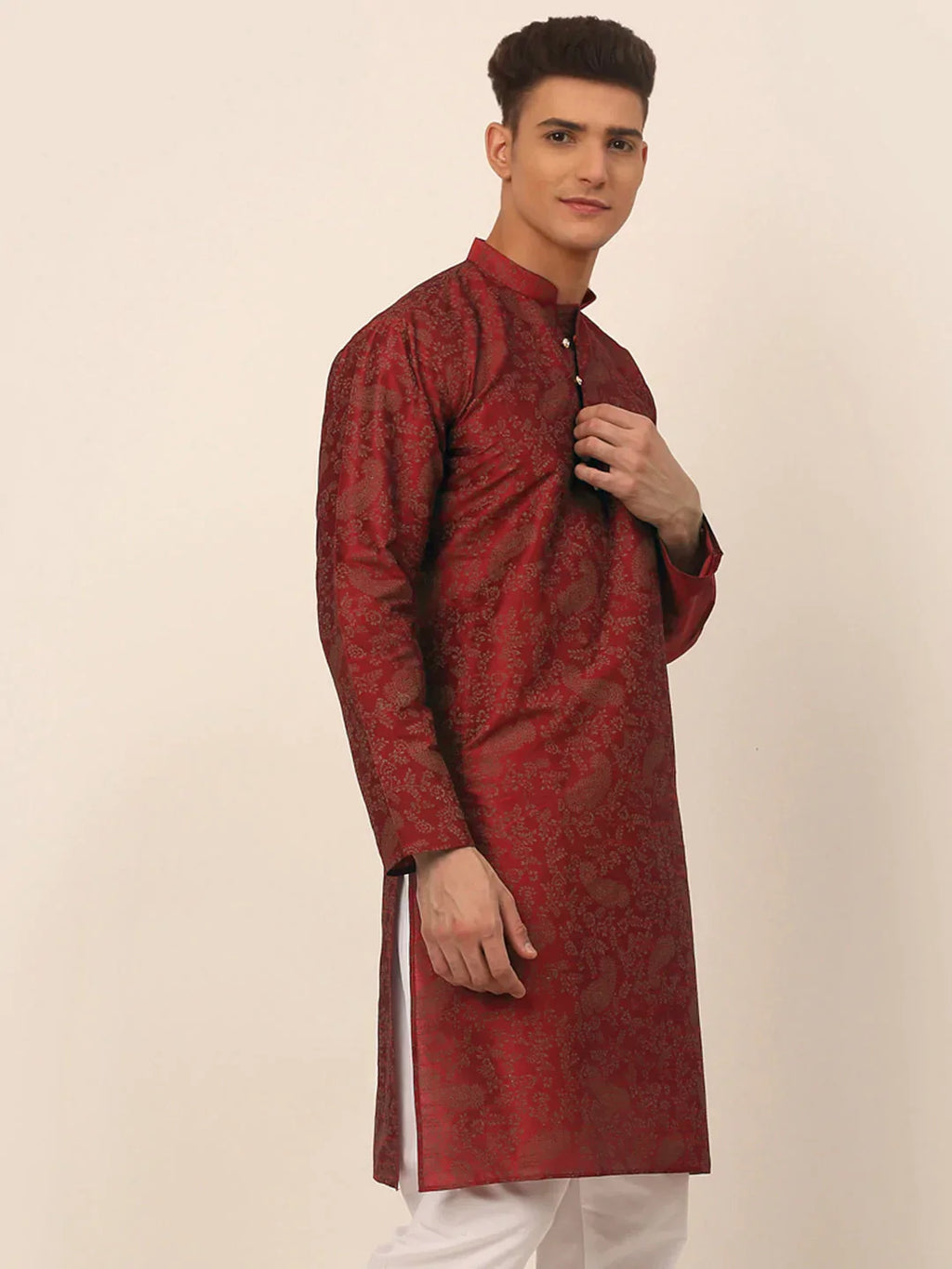 Jompers Men's Maroon Paisley Printed Kurta Only | Grocsy