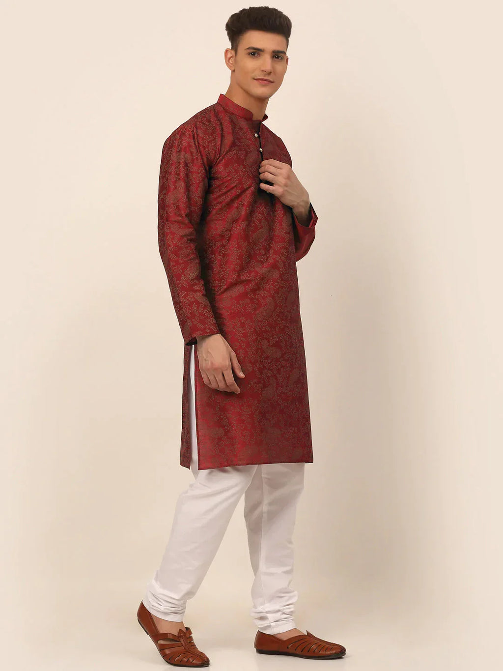 Jompers Men's Maroon Paisley Printed Kurta with Pyjama | Grocsy