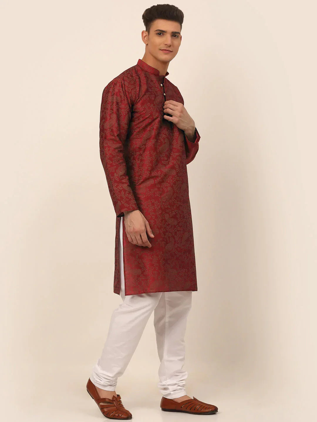 Jompers Men's Maroon Paisley Printed Kurta with Pyjama | Grocsy