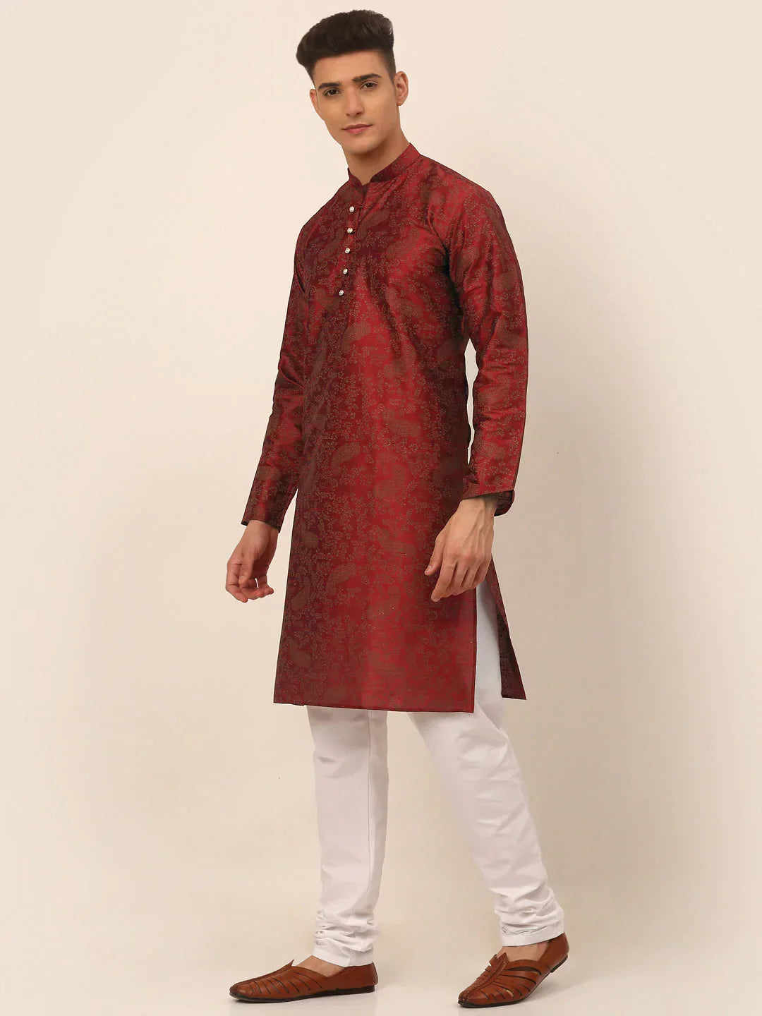Jompers Men's Maroon Paisley Printed Kurta with Pyjama | Grocsy