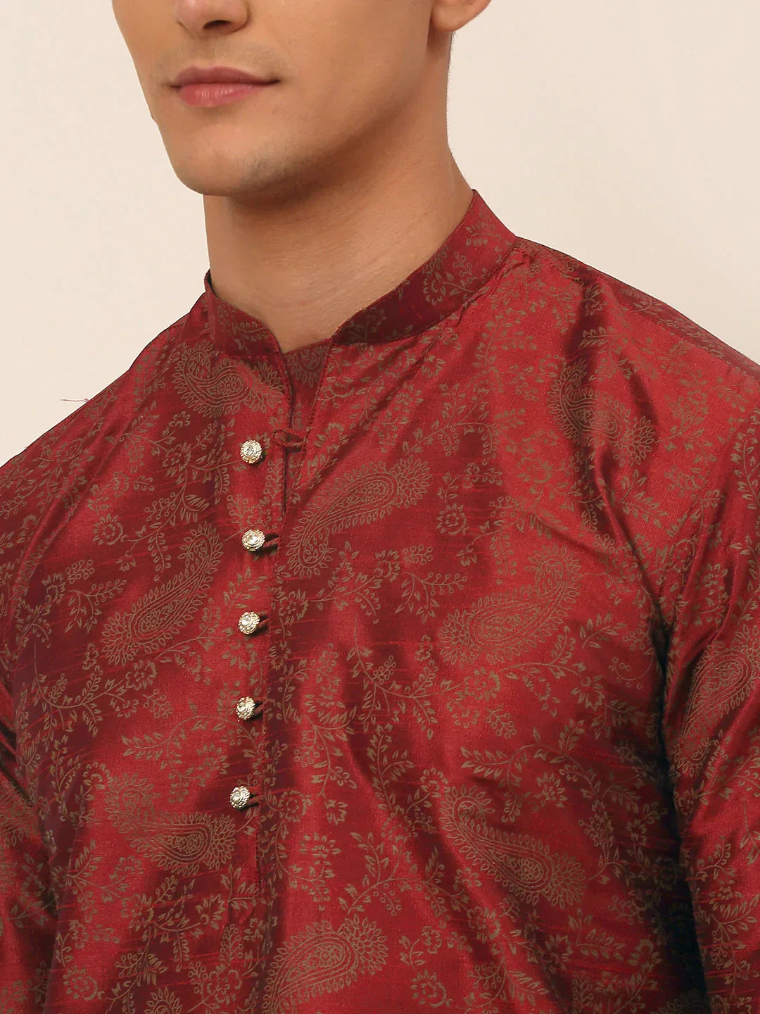 Jompers Men's Maroon Paisley Printed Kurta with Pyjama | Grocsy