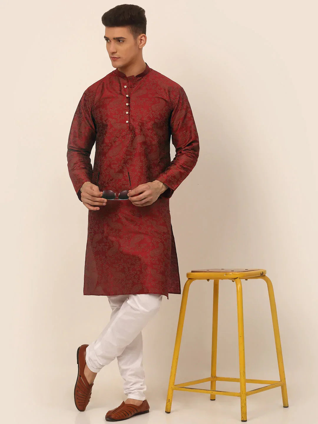 Jompers Men's Maroon Paisley Printed Kurta Only | Grocsy